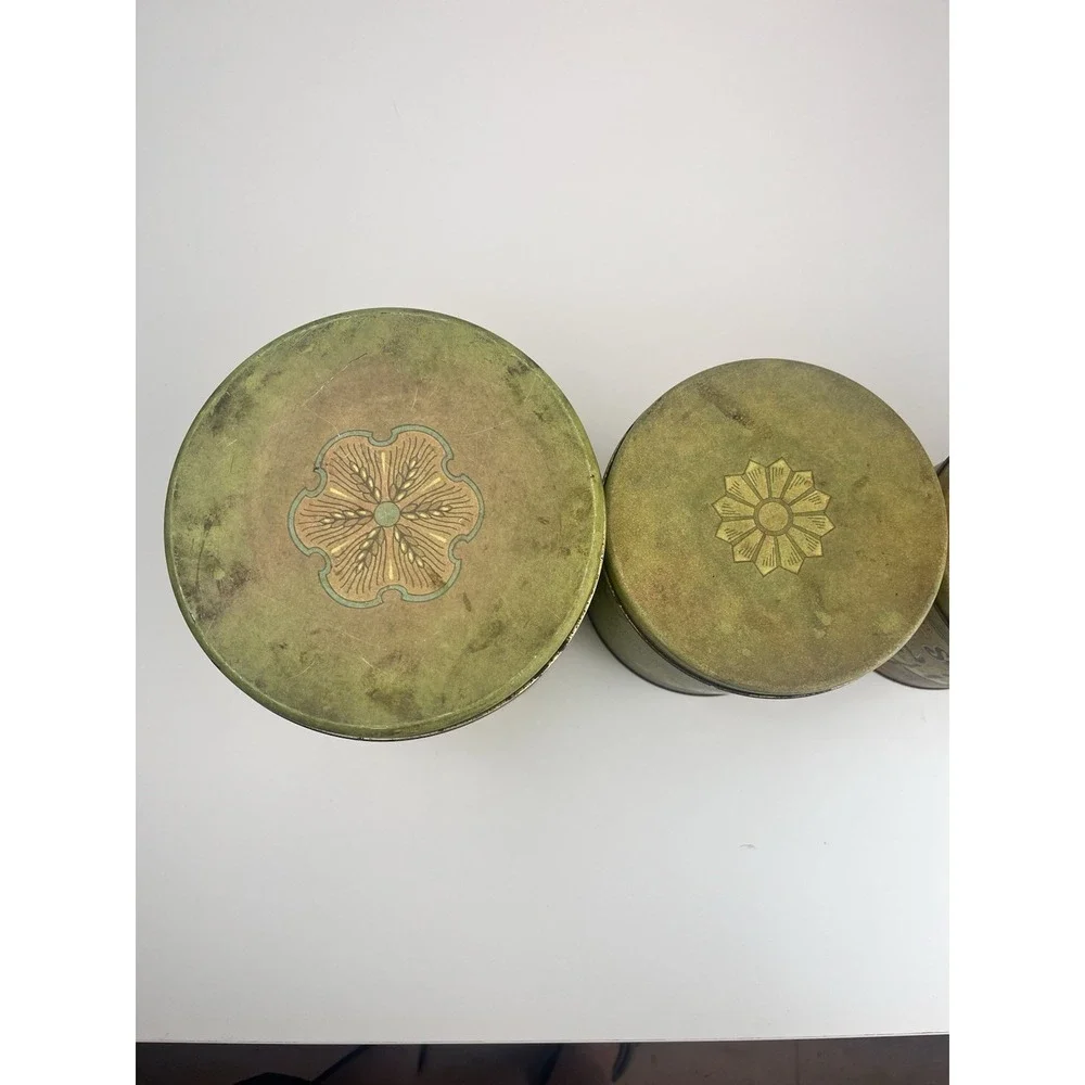 Vintage‎ Balonoff Canister Tin Set Green 1970s Rustic Flour Sugar Coffee Tea
